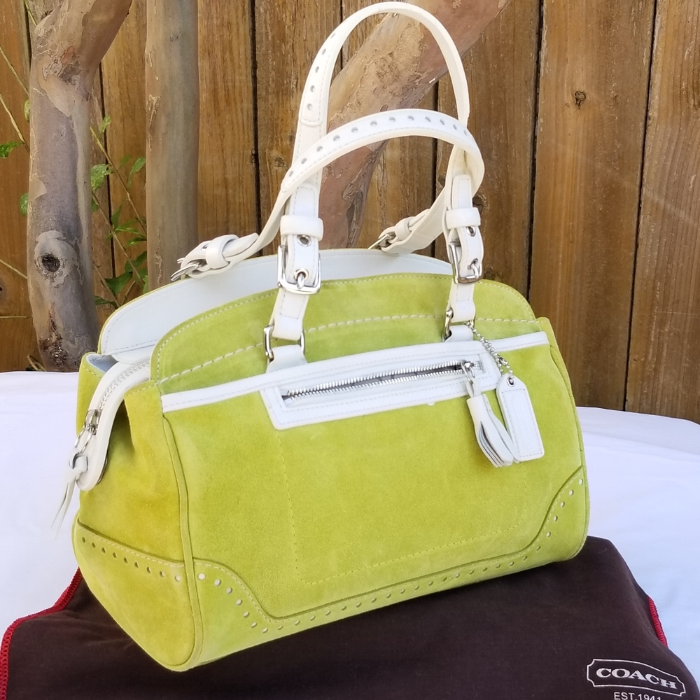 Coach Lime Green and White Tote Bag
